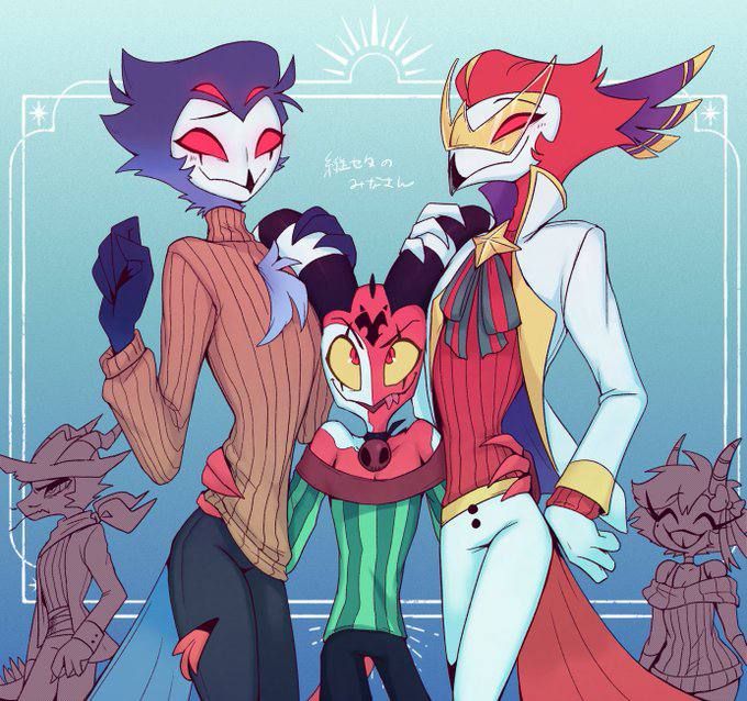LilyParkerb2k's tweet photo. Stolas and Ozzie with Blitzø cute group moment
 #Stolas #Blitzø #Asmodeus #HelluvaBoss https://t.co/WguwHXIIds