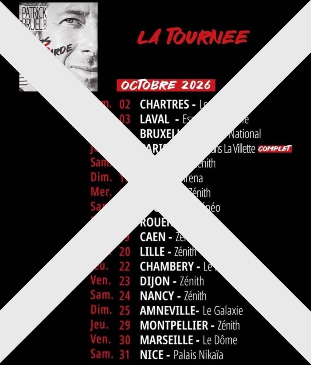 ShadesFrance's tweet photo. 🚨 La TOURNÉE de PATRICK BRUEL est finalement ANNULÉE ! https://t.co/mtk9iMy7lY