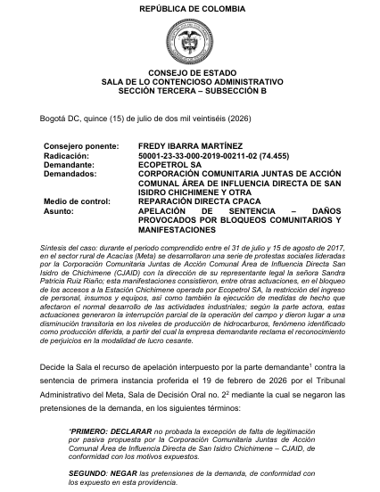 articulo20's tweet photo. SENTENCIA RECOMENDADA 🗣
#Minero
Organización comunitaria debe reparar a Ecopetrol por perjuicios ocasionados durante bloqueos
Solicita la sentencia completa en comentarios ⬇️ https://t.co/UZXqBK7AEr