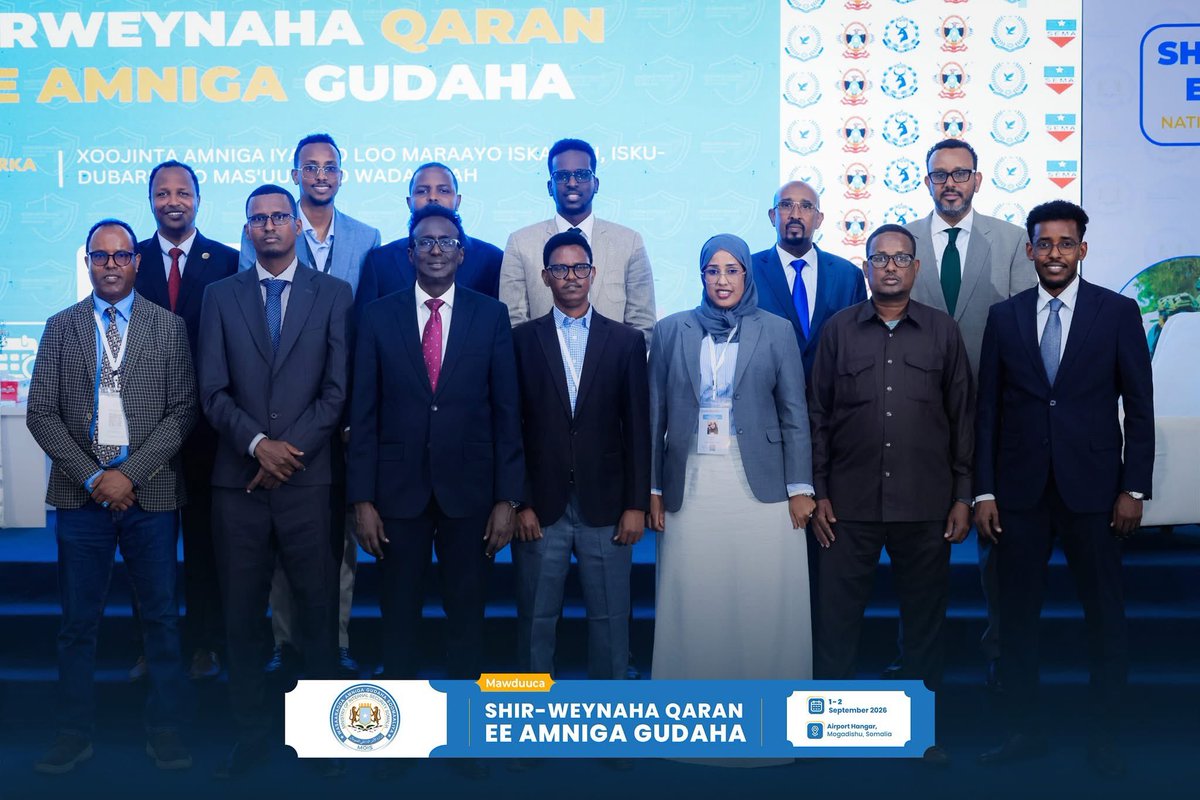 aleelcomms's tweet photo. Sawirro: Maalinta 1-aad ee Shirweynaha Qaranka ee Amniga Gudaha 2026 ayaa maanta ka qabsoomay magaalada Muqdisho.
#NISConference2026 #Somalia #MoIS #InternalSecurity #NationalSecurity https://t.co/SDJrIm5Lse