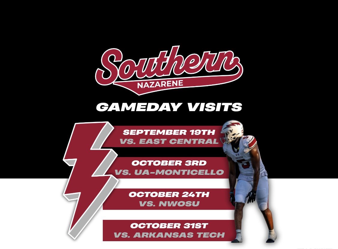 teranceking20's tweet photo. Thank you to @CoachLove28  for the Game Day Visit invite to Southern Nazarene University ! 🏈

I’m excited to be heading to SNU on October 24th to experience game day and meet the coaching staff. Looking forward to it! 🙏🏽

#StormUp #SNUFootball #2027Recruit 
@CoachHada 
@Coach_Indy 
@CoachWhiteDB1 
@CORESportsRec 
@806hsscmedia 
@Monterey_Sports 
@Coach_Sims 
@coachmurga