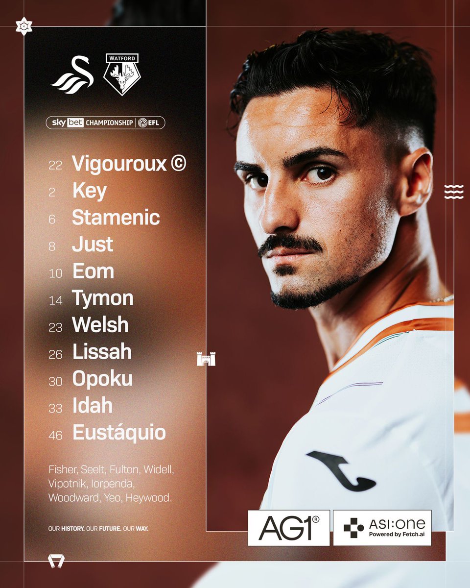 SwansOfficial's tweet photo. Your Swans team to take on @WatfordFC this evening 🦢 https://t.co/IVaKG6jzt3