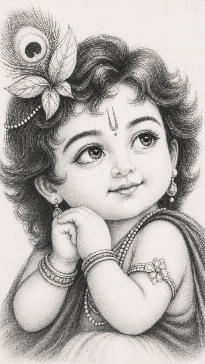Ak_anksha_90's tweet photo. A beautiful skech of Little Krishna ❣️ https://t.co/KY9uFgIIys
