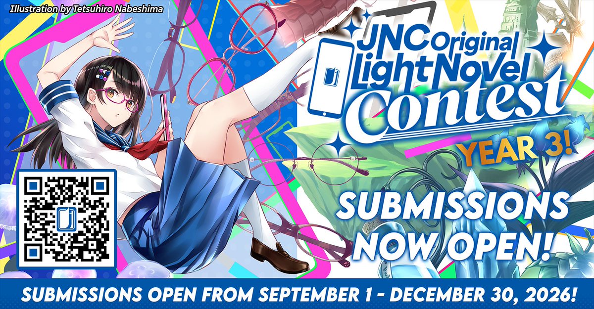 jnovelclub's tweet photo. 🎉 Submissions are NOW OPEN! The J-Novel Club Original Light Novel Contest Year 3 has officially begun! This year's contest features multiple publication opportunities, a cash prize, and more! Start writing your story today and submit by December 30! https://t.co/93mjDuc9z1 https://t.co/fckC3UW7p0