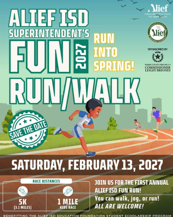 SneedWellness's tweet photo. 🏃‍♀️👟 Save the Date, Alief!
Join us for the 1st Annual Alief ISD Superintendent’s Fun Run/Walk on Saturday, February 13, 2027! 🎉All are welcome! Proceeds benefit the Alief ISD Education Foundation Student Scholarship Program. @SneedWellness @Aliefsneed https://t.co/rnwQo5xhe1
