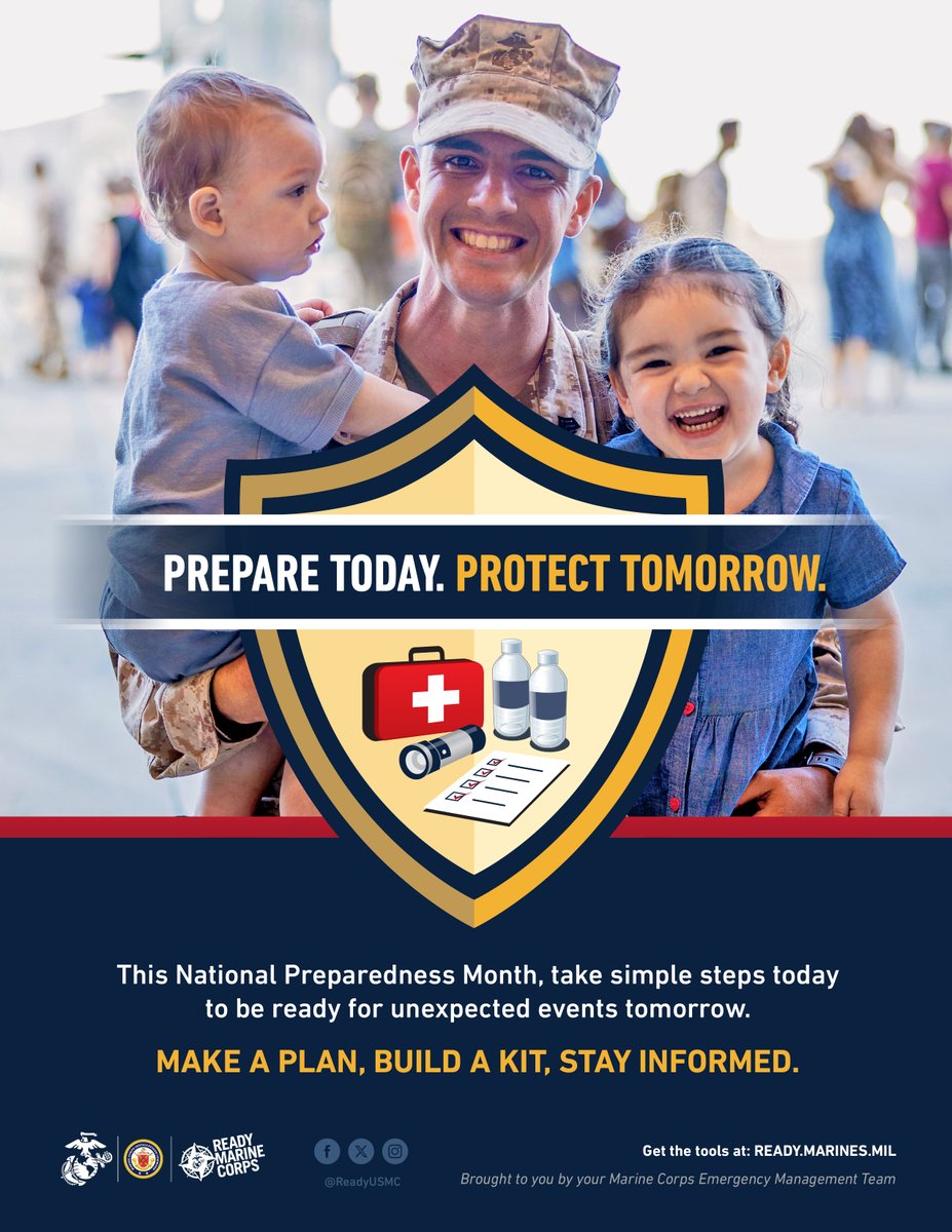 September is #NPM2026—a call to ready ourselves, our families, and our communities. “Prepare Today. Protect Tomorrow.” Prepare today by taking a few small steps to protect what we value. Learn more: https://t.co/LRf55uUu1O 
#ReadyUSMC
#PrepareTodayProtectTomorrow https://t.co/EN0TpExhfq