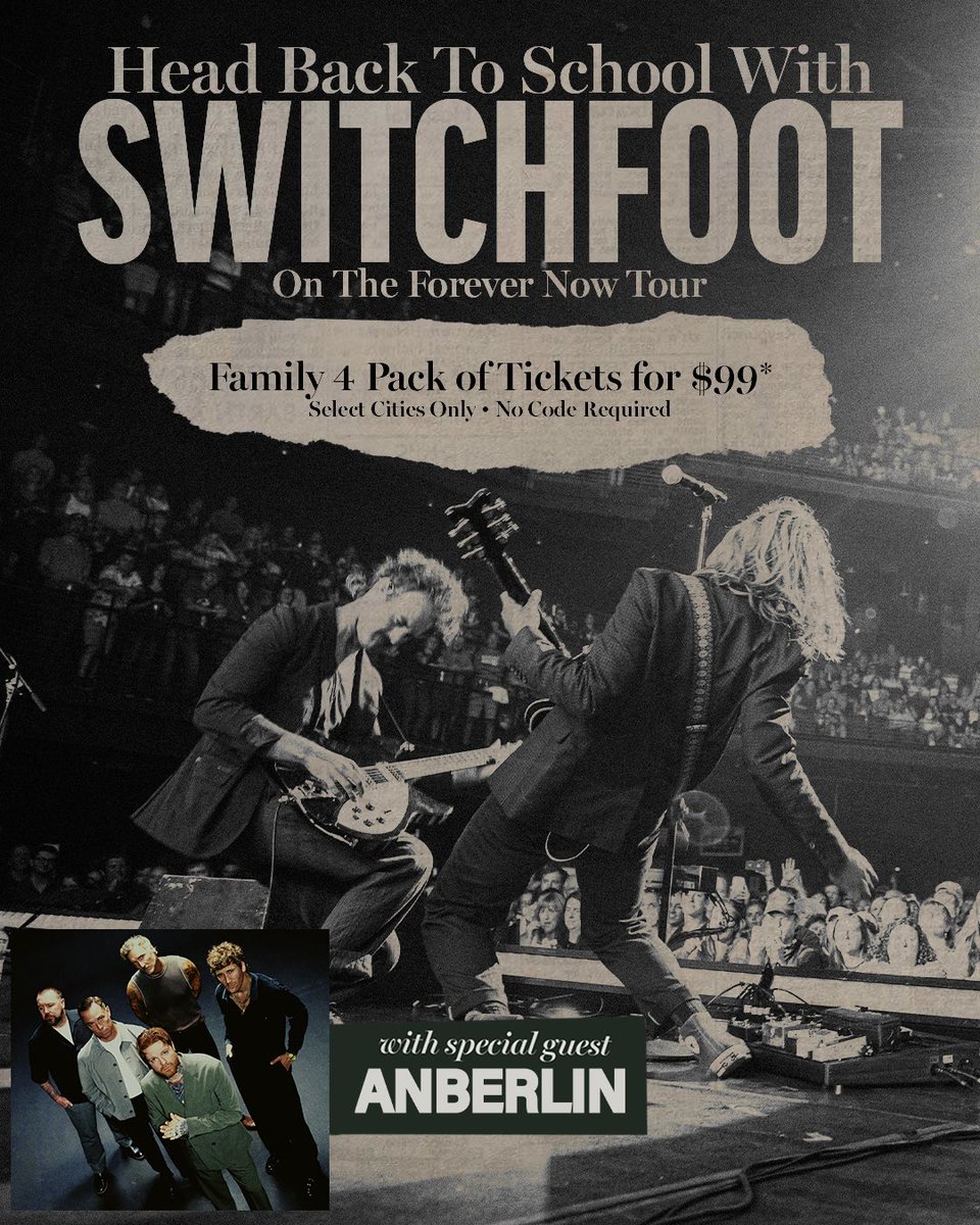 switchfoot's tweet photo. This week only! Snag your Family 4 Pack of Tickets for only $99* (link in bio)

*plus fees, through Sept 7th, no code necessary, not available in all markets https://t.co/tw2Y6mfFFN