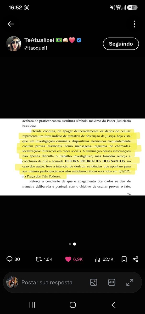 MayconGtn's tweet photo. @DanielBerzerkz @Metropoles Ele, não só respondeu como foi em visualização única e segundo o próprio despacho dele pra condenação da Débora do baton... quem apagou o ilícito tem culpa. https://t.co/MJGbkNgJ9w