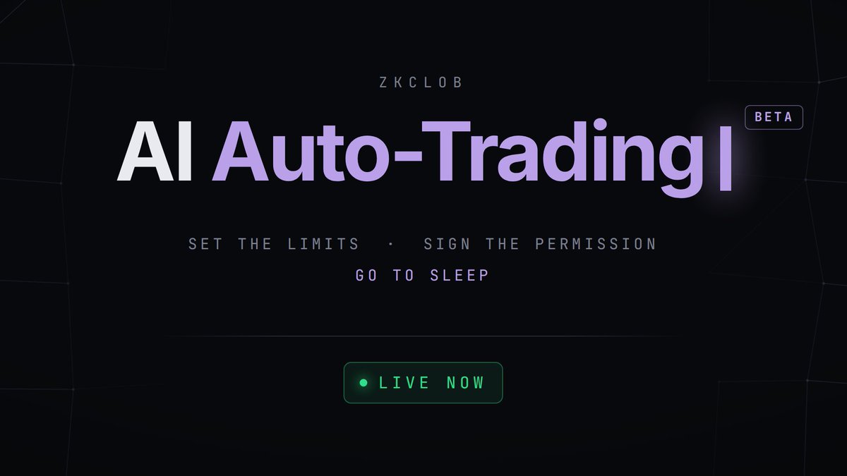 CryptoThumbG's tweet photo. AI Auto-Trading on @zkCLOB is live.

You set the cap.
You pick the pairs.
You set the limits.
You sign once.

Then it trades on a book nobody can read.

No withdrawal permission.
No transfer permission.
It expires when you say.

That’s not “set and forget hopium.”
That’s a bot in a cage.

Stake $Z.
Earn.
Let the bot work inside the box.
Stake again.

The flywheel just got a motor.