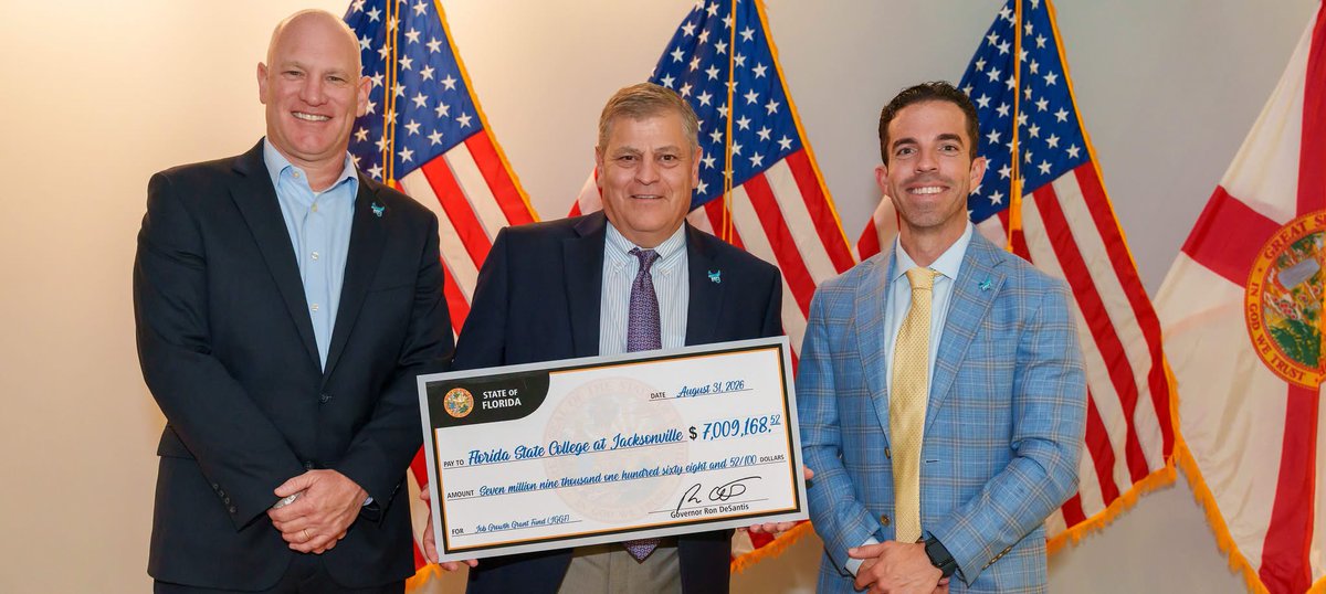 SouthernGroupFL's tweet photo. Congratulations to @FSCJ_Official (FSCJ) on securing more than $7 million in a Florida Job Growth Grant Fund via @FLACommerce to support the new Cecil Training Institute adjacent to Cecil Commerce Center. 

This investment will expand workforce training opportunities in critical fields like HVAC, welding, advanced manufacturing, and logistics, helping meet industry demand while creating pathways to high-quality careers across Northeast Florida. The new facility is expected to support an additional 324 HVAC and welding program completers over the next decade.

We are proud to support FSCJ and its commitment to strengthening Florida's workforce and preparing the next generation of skilled professionals. Thank you to @FLACommerce, @GovRonDeSantis, and our legislative delegation for your partnership in making this project a reality!