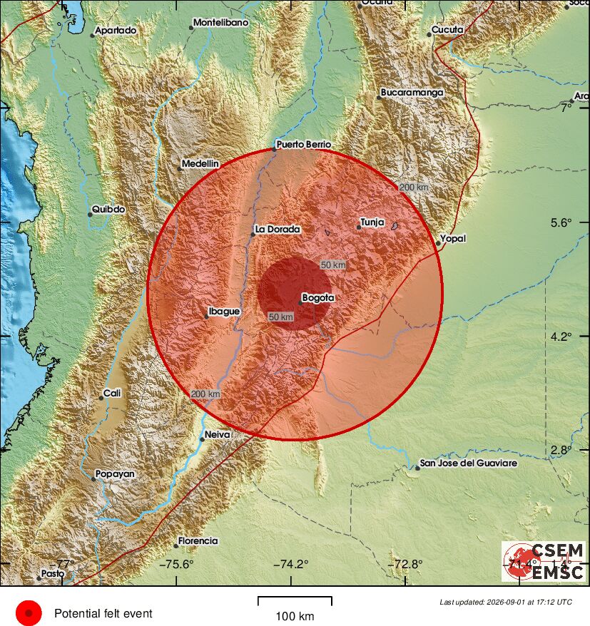 LastQuake's tweet photo. #Earthquake (#sismo) possibly felt 28 sec ago in #Colombia. Felt it? Tell us via:
📱https://t.co/QMSpuj6Z2H
🌐https://t.co/AXvOM7I4Th
🖥https://t.co/wPtMW5ND1t
⚠ Automatic crowdsourced detection, not seismically verified yet. More info soon! https://t.co/DtmDCnvZeL