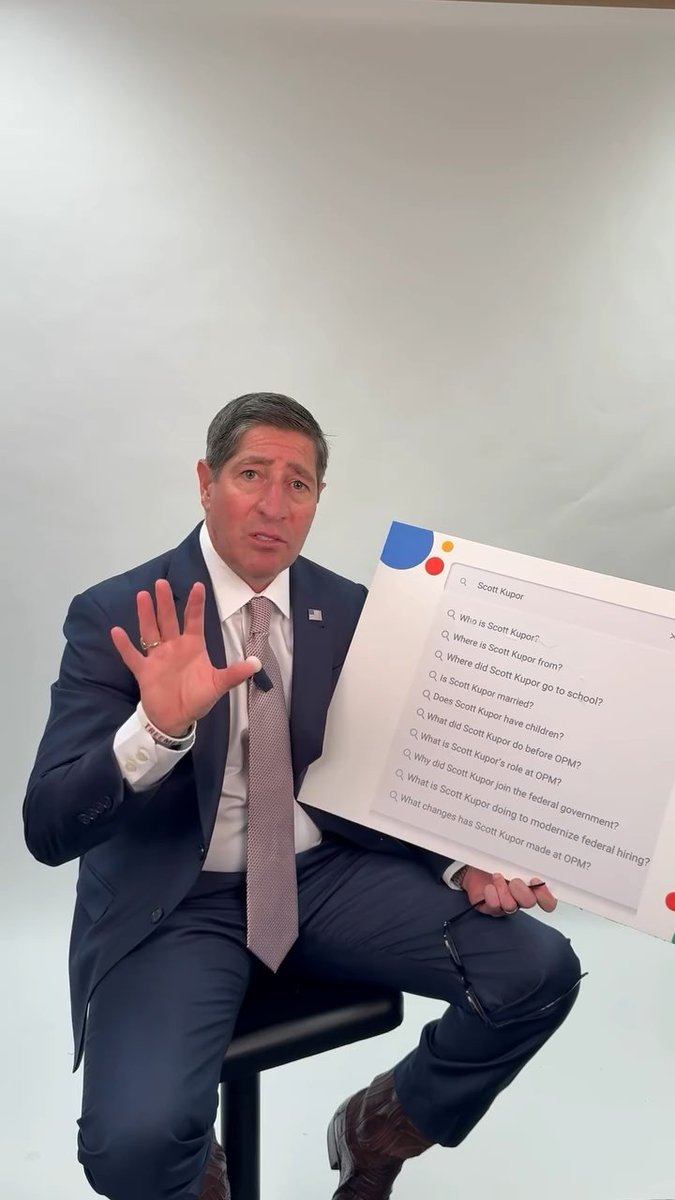 kathrwn's tweet photo. my favorite trump admin sideplot is the OPM director trying to become a social media star. he just posted a 12 minute video of him answering questions no one has ever googled before. https://t.co/1qYQ9SZUec