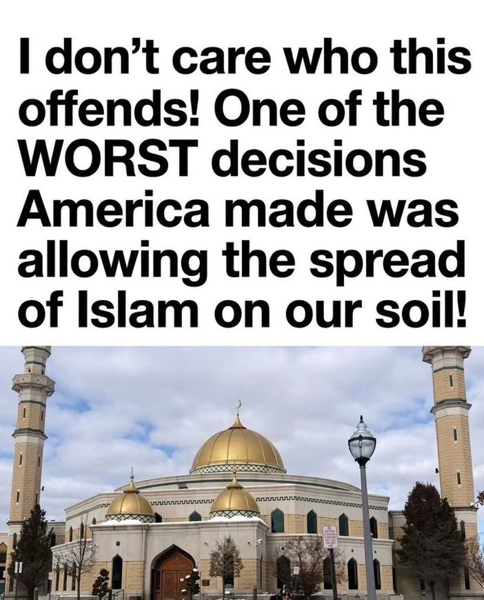 wheeler_ri's tweet photo. Don't You agree 

The WORST decision #America made 
was allowing the spread of Islam on our soil! https://t.co/V0zu5T329E