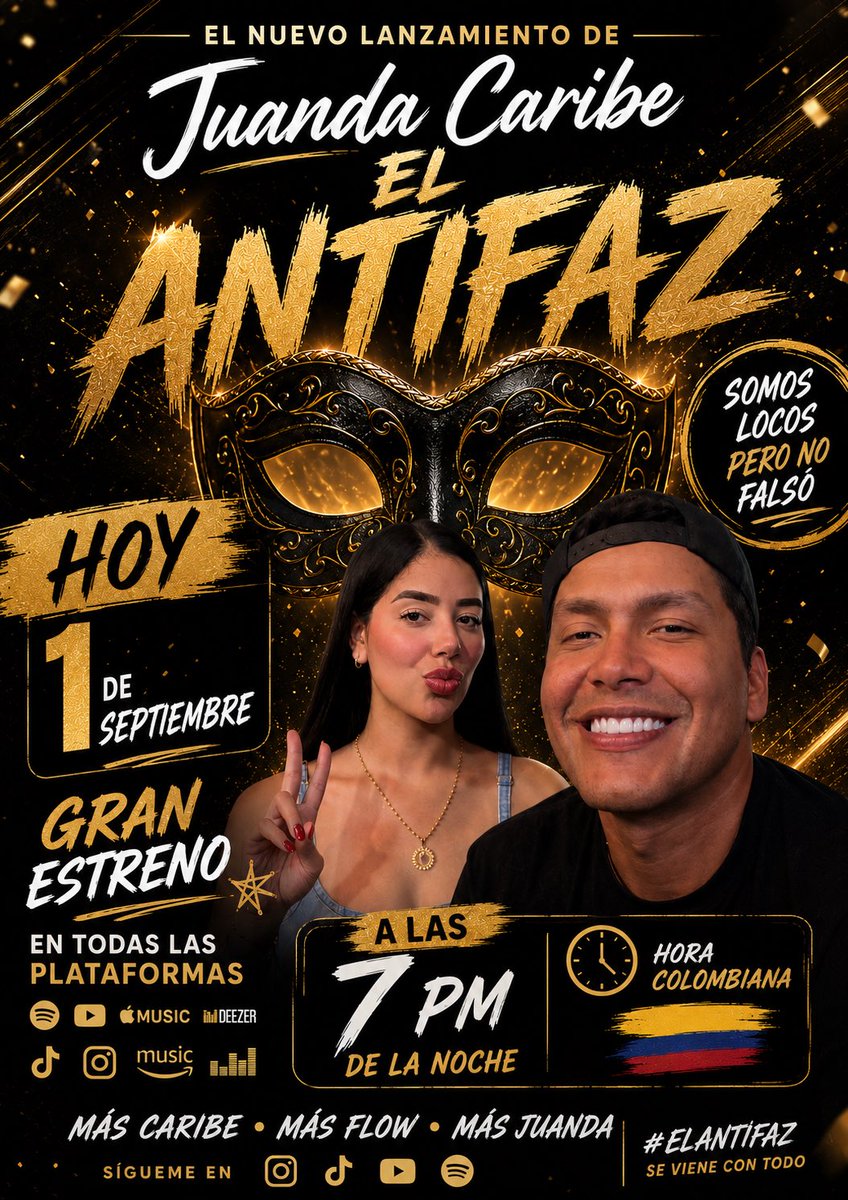 angulonortiz's tweet photo. Se acabó la espera. Hoy gran estreno de #ElAntifaz de Juanda Caribe 🎭🔥 ¡A romper!

Así sean 100 contra 1, a un amigo nunca se le deja solo.

JUANDA X DANDYBWAY
#ELANTIFAZ https://t.co/6POPI1GULi
