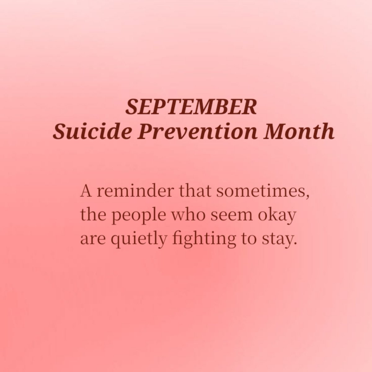 jayescapess_'s tweet photo. September is Suicide Prevention Month🤍

Some battles are fought quietly. Some smiles are worn to hide the heaviness underneath. And sometimes, the person saying “I’m okay” is simply trying to make it through another day. https://t.co/DPL6Uvl2Hd