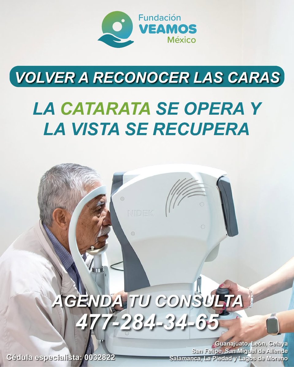 veamosmexico's tweet photo. La catarata no debe normalizarse. 💙
Si notas visión borrosa, colores apagados o dificultad para caminar, leer o reconocer rostros, una valoración puede ayudarte a saber si eres candidato a cirugía.
📲 477 284 3465
#FundacionVeamosMexico #Cataratas #SaludVisual https://t.co/jxhNzUlgPP
