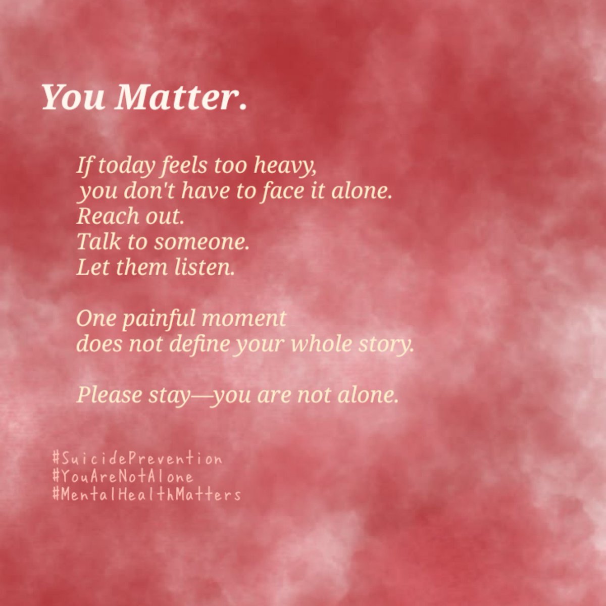 jayescapess_'s tweet photo. You matter more than you know🤍

You don't have to carry it all alone.
Reach out. Speak up. Stay connected.

#SuicidePrevention #SuicideAwareness #YouAreNotAlone https://t.co/Tf2GgMFDhp
