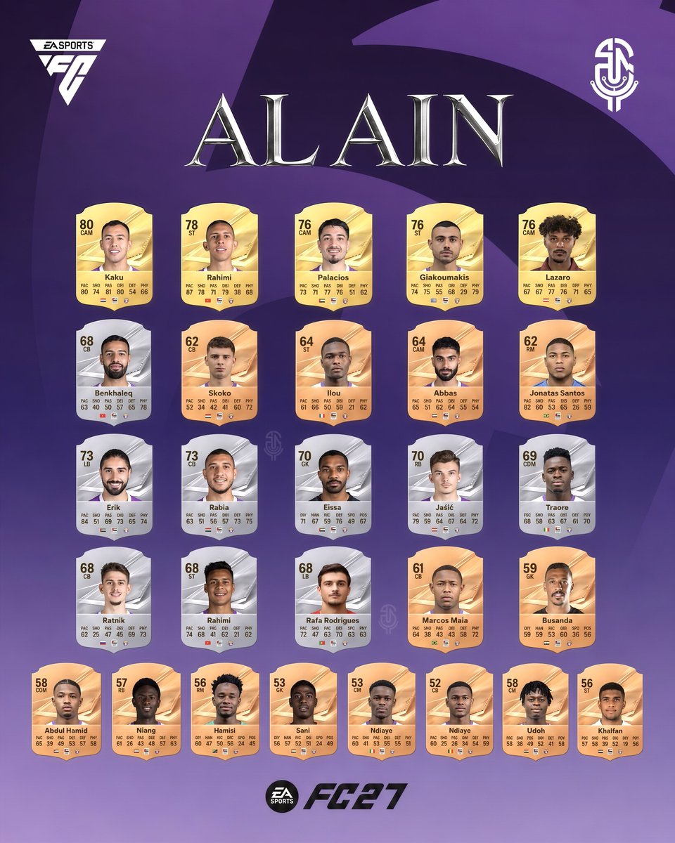 ARABICALAIN's tweet photo. طاقـات لاعبي "العـين في لعـبة FC27 💜🤩 https://t.co/rSxrJWiELS