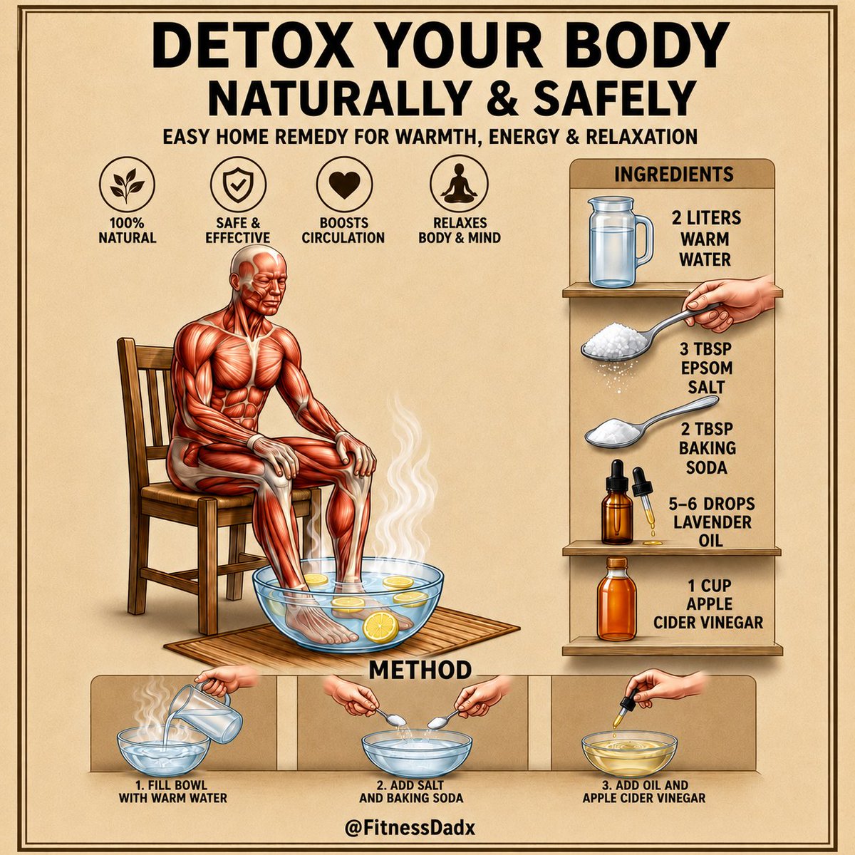FitnessDadx's tweet photo. Relaxing Foot Soak

Warm water can help tired feet relax. Keep it comfortably warm, not hot. https://t.co/UVz7U7kVpB
