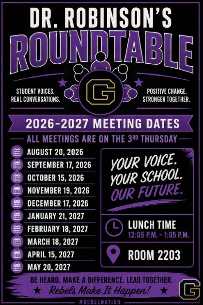 GrovesRebels's tweet photo. Your Voice. Your School. Our Future.

Dr. Robinson’s Roundtable 

Meeting Information
📅 Third Thursday of Each Month
🕛 12:05 p.m.–1:05 p.m.
📍 Room 2203
 Be Heard. Make a Difference. Lead Together. 
Students should visit Brightspace to apply. https://t.co/Vp0VuhftQF