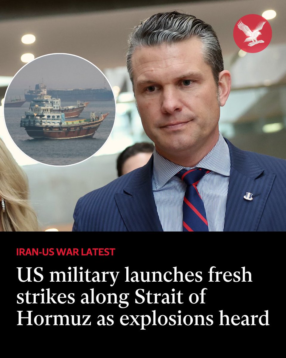 Independent's tweet photo. Donald Trump has launched a fresh wave of strikes in Iran on Tuesday, with several explosions heard along the Strait of Hormuz.

Live updates: https://t.co/h6XSXfR6jK https://t.co/KUpBtGdqer