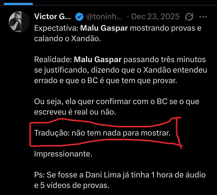 Leonardosm1df's tweet photo. @toninhodocall Ahh como tempo é muito generoso mesmo. Já pediu desculpa pra Malu Gaspar ?!

“Bato nos 2 e não preciso defender crime de ninguém” tá “serto” 👍🏻 https://t.co/AuvQXZZQq4