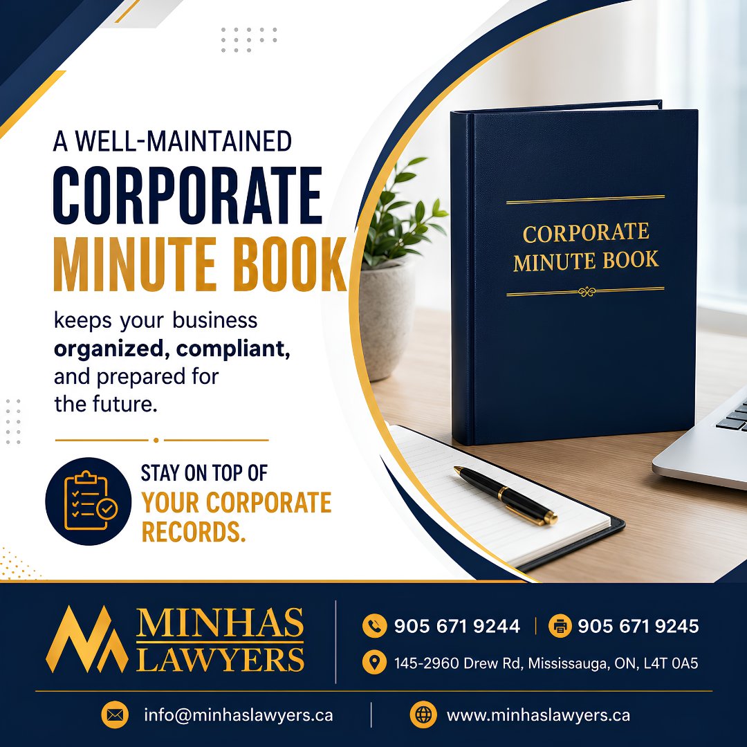 MinhasLawyers's tweet photo. Keep your corporate records organized, compliant, and ready for the future.

Call: 9056719244
Email: info@minhaslawyers.ca
Visit - https://t.co/ukTV81bQ4d

#CorporateLaw #BusinessCompliance #CorporateRecords #MinuteBook #BusinessGovernance #LegalSupport #EntrepreneurLife https://t.co/yGhw82PZ14