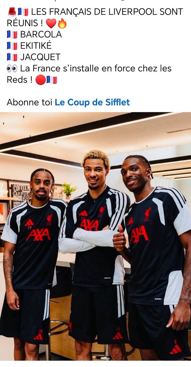 RogerMbiama's tweet photo. Les Tricolores s'installent en force dans la Mersey 
Nos trois MerseyFrenchy de Liverpool FC #YNWA https://t.co/eCcEDNrSHU