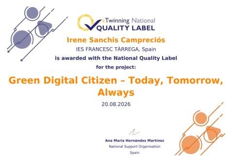 IESFTarrega's tweet photo. 🌍💚 Gran notícia! El projecte eTwinning “Green Digital Citizen – Today, Tomorrow, Always” ha rebut el Segell de Qualitat Nacional 2026 🏆 i ha estat publicat al Newsletter 16 of the Visibility of eTwinning Projects Group.

#eTwinning #GreenDigitalCitizen #ProjectesEuropeus 🇪🇺🌱 https://t.co/nYBotdEjB7