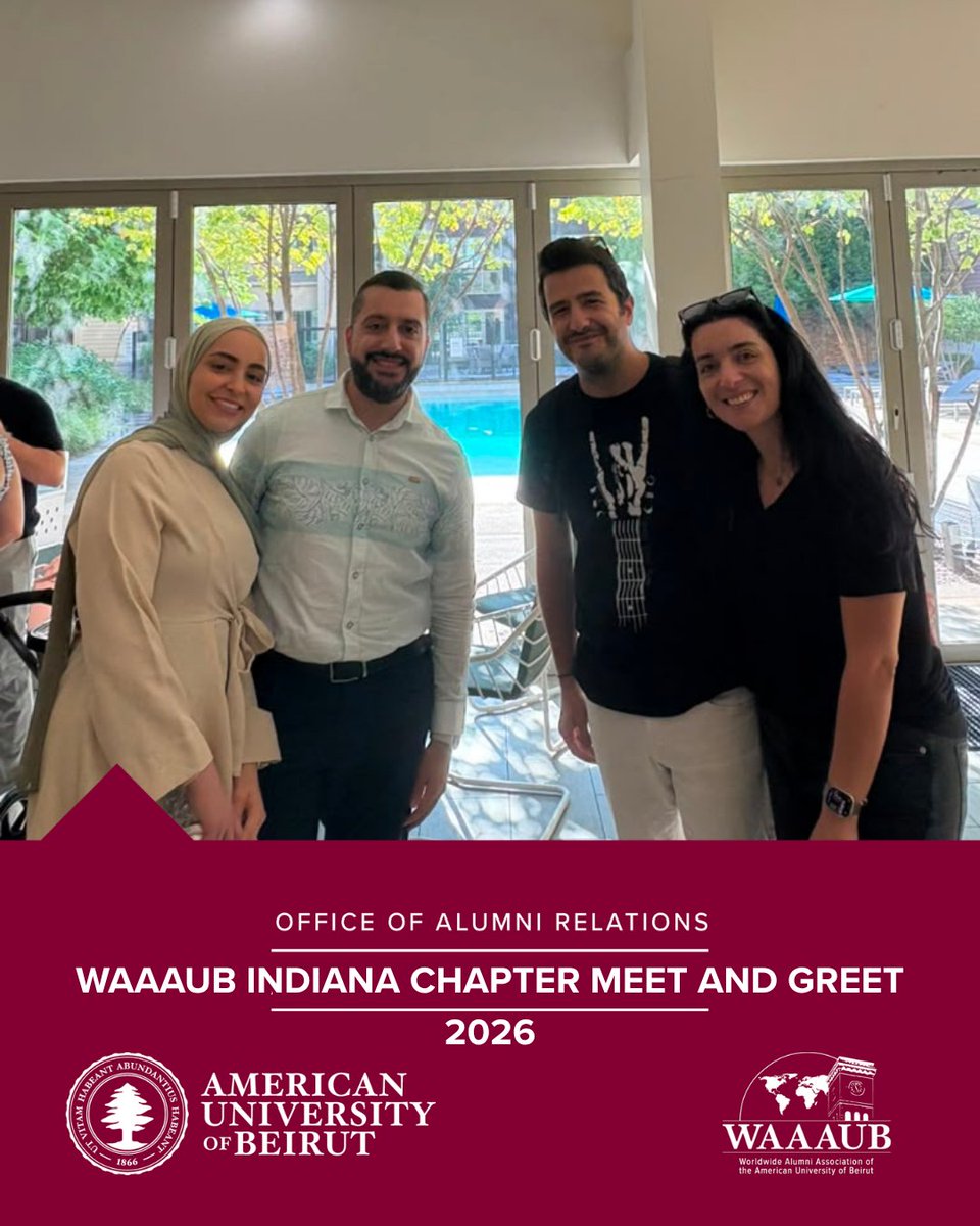 AUBAlumni's tweet photo. It’s a fresh start for the WAAAUB Indiana Chapter! The chapter’s new committee members gathered with alumni and friends for a meet and greet at Axis Aqua Lounge in Indianapolis on August 22, 2026. It was a chance to connect and look forward to more gatherings for the AUB community in the area. #AUBAlumni