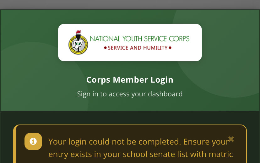notodispair's tweet photo. @nysc360 All of a sudden i cant access my portal 
And my matric number is on the senate list @nysc360 https://t.co/vvijOjnXdW