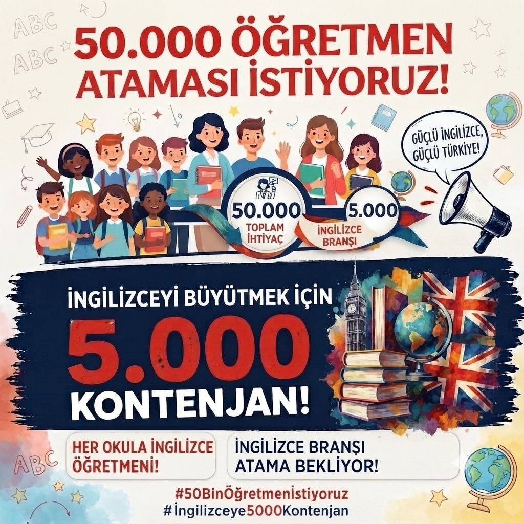 elifsdedim's tweet photo. Öğrencilerimizin dünya standartlarında eğitim alabilmesi için İngilizce branşında 5000 atama yapılması elzem bir durumdur! 
@RTErdogan
 @oktay_saral
 @Yusuf_Tekin
 @tcmeb
 @iletisim

#ingilizceye5000atama https://t.co/WAe3QORwLC