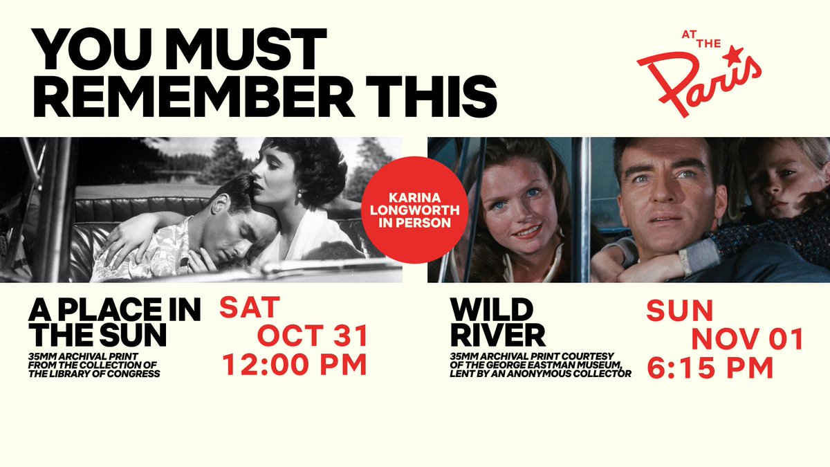 ParisTheaterNYC's tweet photo. In celebration of the new season of You Must Remember This, creator, writer, producer & narrator Karina Longworth will join us at the Paris this Fall to introduce two Montgomery Clift classics on archival 35mm prints.

The new season of You Must Remember This starts September 15!

Tickets: https://t.co/vrkSiHM2y5