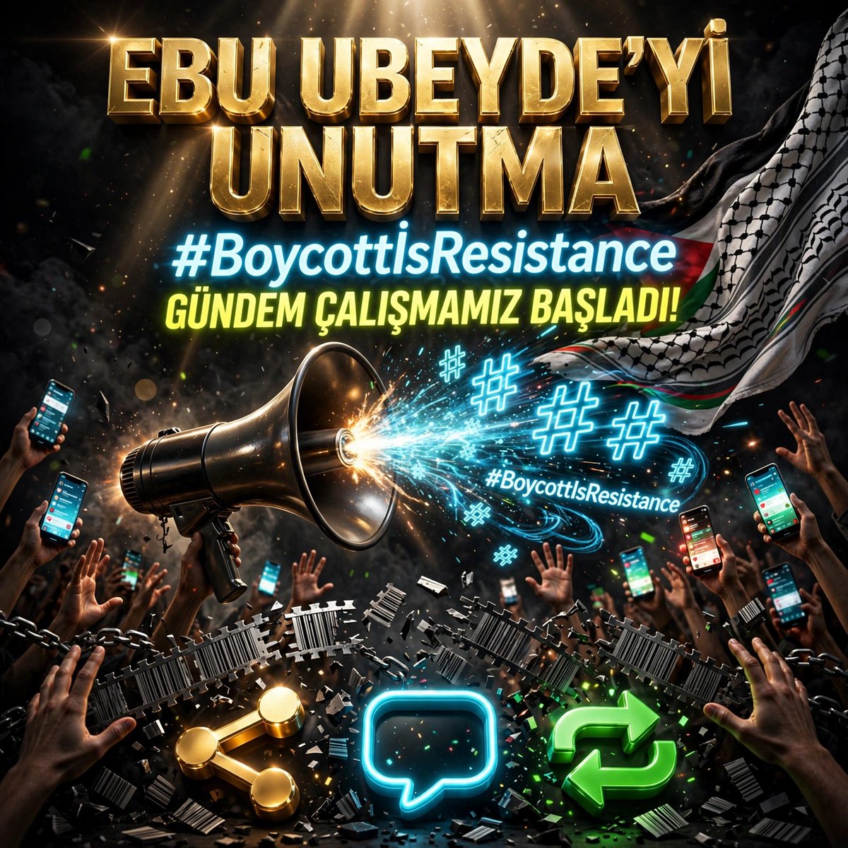 Ferdi_Karabasan's tweet photo. 📢 GÜNDEM ÇALIŞMAMIZ BAŞLADI!

🇵🇸 “EBU UBEYDE’Yİ UNUTMA”

🏷️ #BoycottIsResistance
🔗(Boykot Direniştir)

Bugün de gündemimizi Gazze’ye çeviriyoruz. 
Filistin’de yaşananları unutturmamak, Gazze’nin sesini daha geniş kitlelere ulaştırmak ve kamuoyunun dikkatini yeniden bu ağır insani tabloya çekmek için birlikteyiz.

🕊️ Şehadetinin yıl dönümünde Ebu Ubeyde’yi anarken, asıl meselemizin Gazze’de yaşananları unutmamak ve unutturmamak olduğunu bir kez daha hatırlatıyoruz.

📣 Sen de bize katıl!

🔁 Paylaşımlarımızı yeniden paylaş.
💬 Etkileşim ver, yorum yap.
🏷️ #BoycottIsResistance etiketini kullan.
📲 Bu çağrıyı dostlarına ulaştır.

🇵🇸 Gazze gündemden düşmesin.
Filistin unutulmasın.

Sessizlik, unutuluşun başlangıcı olmasın.
🤝 Şimdi destek zamanı. Birlikte daha güçlü bir ses olabiliriz.