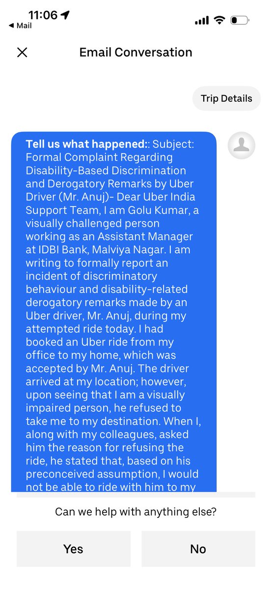 Golukumar835217's tweet photo. Dear Uber India,
As per the attached communication, there has been no concrete resolution. What is the latest update on this case? We need accountability and accessible services for all passengers.
#DisabilityRightsIndia #UberIndia #EqualAccess #AccessibilityNow #RPwDAct https://t.co/xx6YN6VX5q