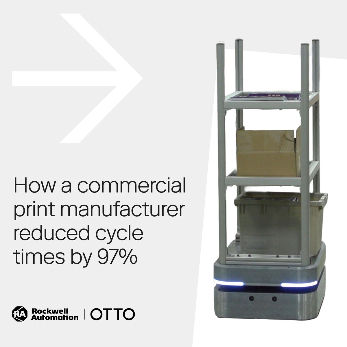 OTTOMotors's tweet photo. What could your team accomplish if specialized workers stayed focused on production instead of moving materials?

One commercial print manufacturer reduced cycle times by 97% by automating material movement. Discover more in our Sept. 16 webinar: https://t.co/QdvAlWvuML https://t.co/HeuDFPXVM3