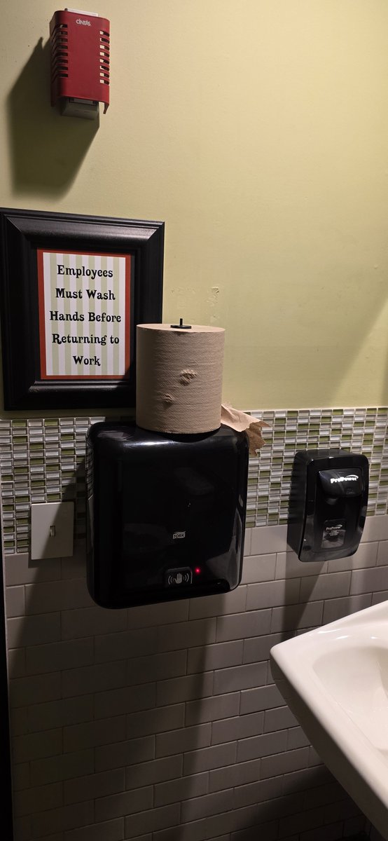 Jbowernavy's tweet photo. @chickensaladchi  Wierd that you guys can patronize and speak down to every man that enters the restroom to relieve themselves but you can't actually clean the restroom or stock anything appropriately. Seriously who thought the tone of these was a good idea? https://t.co/aa4nPsyrWW