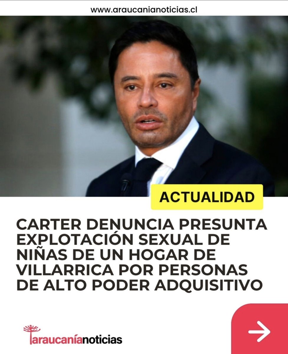 aprachile's tweet photo. ⚠️⚠️CARTER DENUNCIA PRESUNTA EXPLOTACIÓN SEXUAL DE NIÑAS DE UN HOGAR DE VILLARRICA
El senador por La Araucanía, Rodolfo Carter, realizó una delicada denuncia sobre la situación que estarían enfrentando menores vinculadas a un hogar de Villarrica.
“En Villarrica hay un hogar donde están acosados por narcotraficantes y delincuentes. Niñitas que son explotadas sexualmente por gente de la región con alto poder adquisitivo”, afirmó el parlamentario en declaraciones difundidas por Villarrica al Día.
Carter llamó a no permanecer indiferentes frente a eventuales vulneraciones contra niños y niñas y aseguró que es necesario actuar para protegerlos.
Hasta ahora no se conocen públicamente mayores antecedentes sobre el hogar al que hizo referencia, las personas presuntamente involucradas o la existencia de una investigación penal por estos hechos.
Las afirmaciones corresponden a una denuncia pública del senador y deberán ser esclarecidas por los organismos competentes.