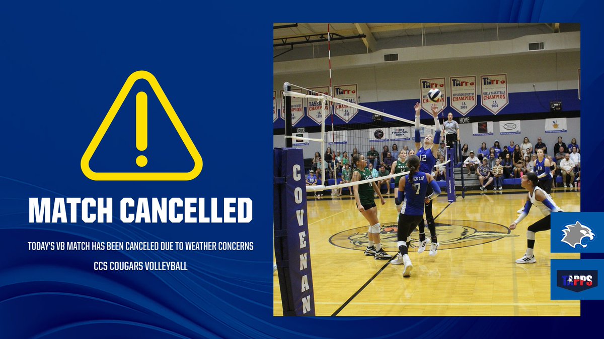 cougars_ccs's tweet photo. Tonight's match against Second Baptist UM Cypress has been cancelled due to concerns with the weather. https://t.co/QqJpoQ4ayk
