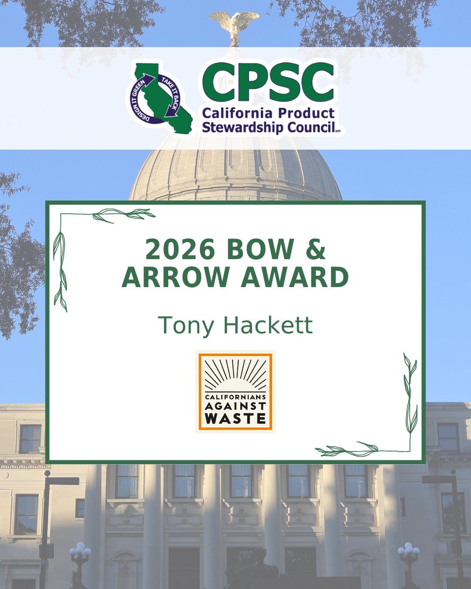 cawrecycles's tweet photo. Congratulations to our Policy Associate, Tony Hackett for receiving California Product Stewardship Council 's Bow and Arrow Award for their work on AB 762 (Irwin).

We are so proud of you! https://t.co/Y9rhSxsT8a