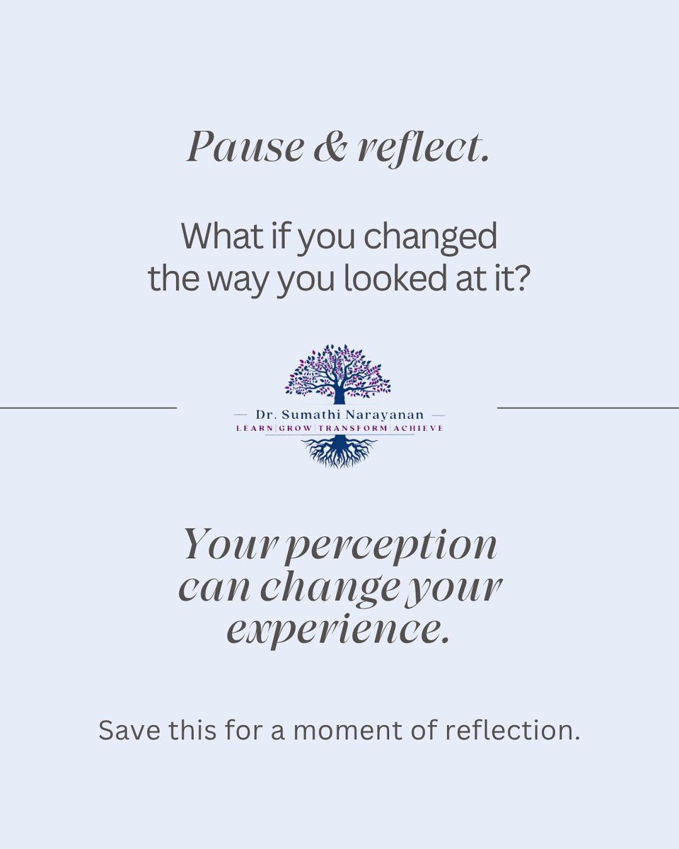 DrSumathiNaray1's tweet photo. We don't all see the same world.

We see the world *through our own lens.* 🌿

The same situation can mean something completely different to two people because perception is shaped by our experiences, beliefs and emotions.

Maybe the shift isn't always in changing the situation. https://t.co/5bmPhweRQY