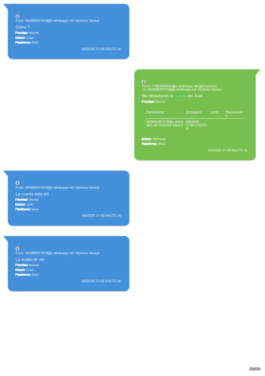 TamiaVillavice1's tweet photo. Quienes manejan las cuentas de #JoséSerrano son sus hijas.

En su momento, María Paula Christiansen tenía acceso, pero las hijas de Serrano le cambiaron la clave.

En este chat, la esposa de Serrano le cuenta a Sarauz la disputa por el control de la cuenta:

MPC: “Las hijas me cambiaron la clave / Y enseguida el hermano me llamó a gritar”.

Sarauz: “Y usted se dejó Paula / Chch”.

El dato no es menor: si una persona administra una cuenta ajena y publica contenidos atribuyéndolos al titular de la cuenta, cuando este no los está emitiendo, surge una pregunta jurídica que vale la pena investigar: ¿podría configurarse una forma de suplantación de identidad? 

Las autoridades deberán determinar esto, puesto que la cuenta fue y sigue siendo usada por sus familiares desde los #EEUU