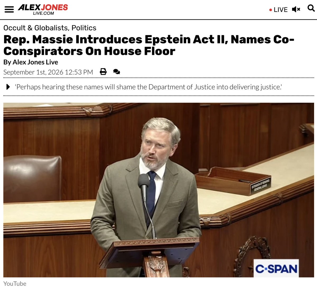 AJNlive's tweet photo. Rep. Massie Introduces Epstein Act II, Names Co-Conspirators On House Floor 

ғᴜʟʟ ʀᴇᴘᴏʀᴛ: https://t.co/pRuBo8mAPo https://t.co/lplJhXoIiK