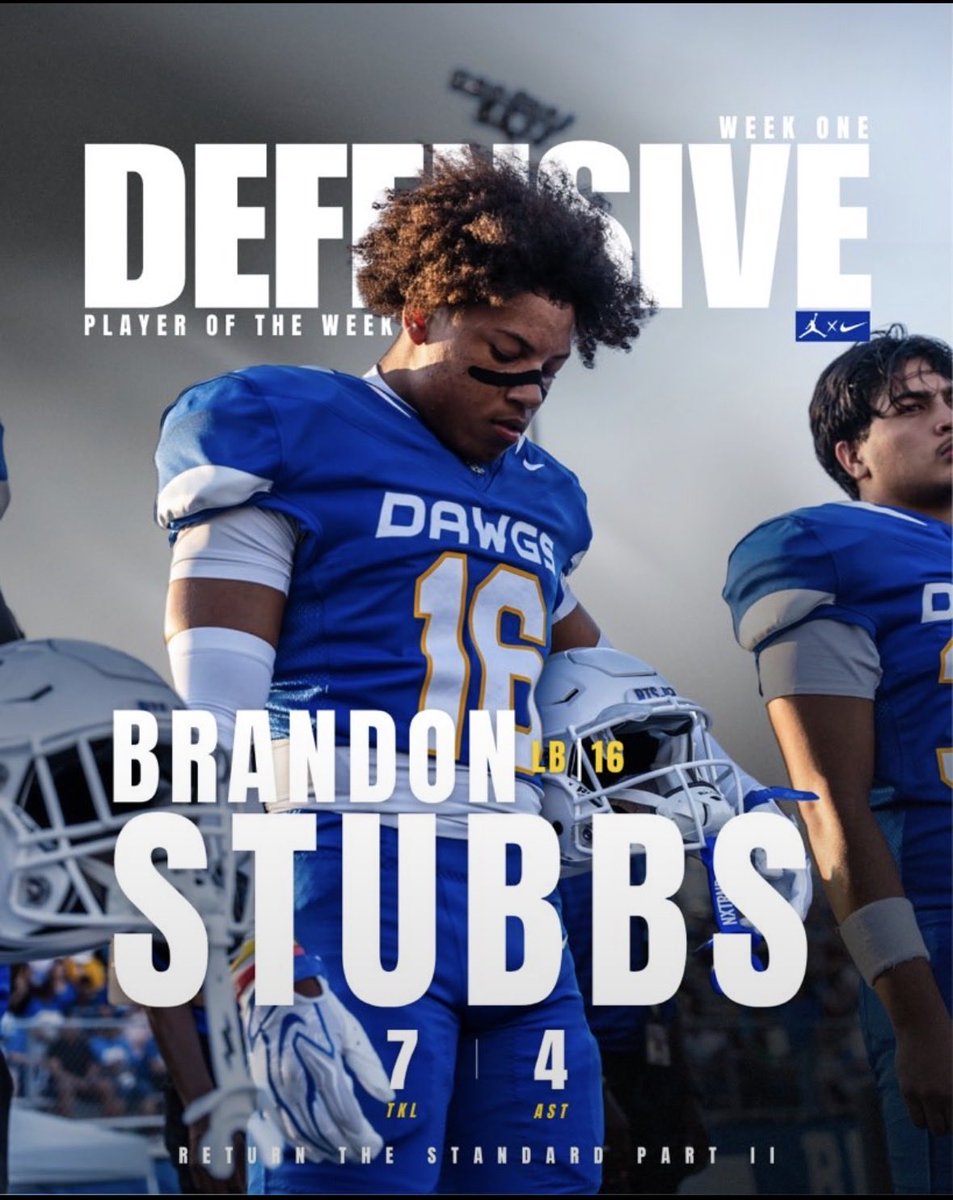 BrandonstubbsJr's tweet photo. First week of the season only the beginning.#RTSP2
1xDefensive Player of the game
7 Solo tackles
4 assists
1 Qb hurry
@CoacRSouthern @CoachLoganBrock @Coach_delReal @joldoerp_7 @RecruitTheDawgs @streetziam @runningbucks @QWhitlow49 https://t.co/wCcxrLx5Xd