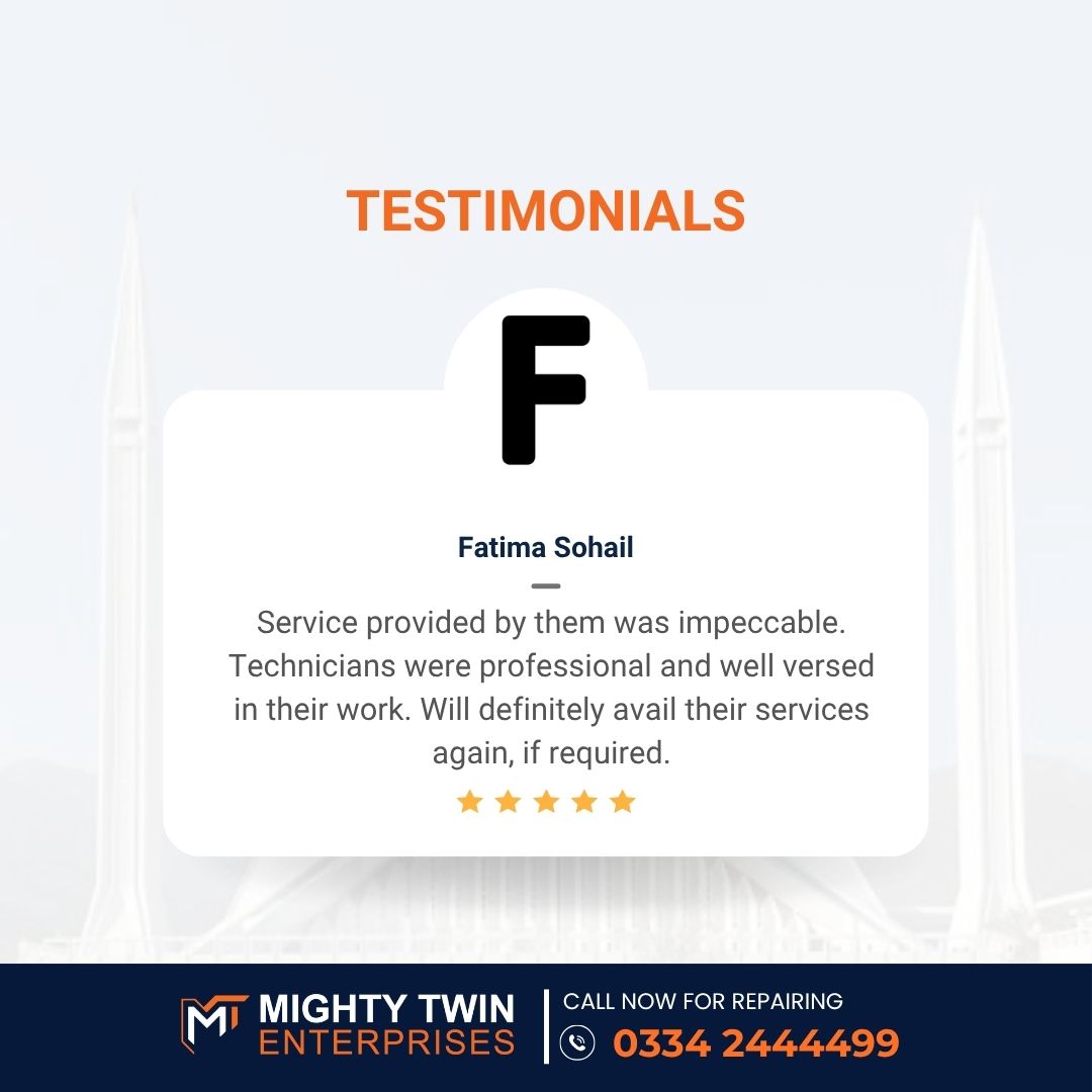 mightytwinent's tweet photo. 5-Star Service. Trusted by Our Customers!

Professional technicians, reliable repairs, and quality service, that’s the Mighty Twin Enterprises standard.

Read More Reviews 
https://t.co/1EcDQ5akh9

#MightyTwinEnterprises #CustomerReview #5StarService #RepairServices #Islamabad https://t.co/i8yGBb8CDV