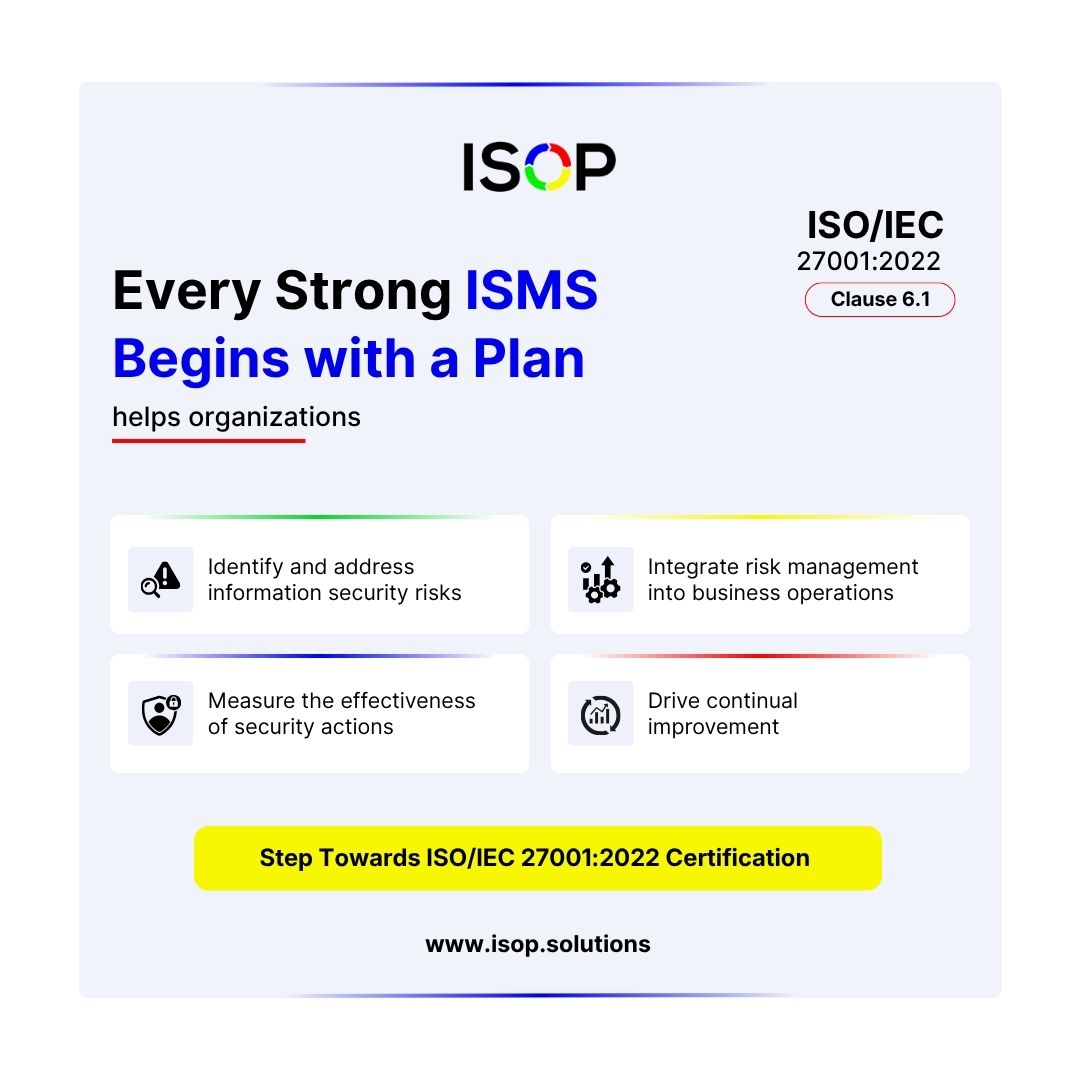 isop_solutions's tweet photo. ISO/IEC 27001:2022 Clause 6.1 helps organizations to build your information security management system on a strong foundation and take a confident step towards ISO/IEC 27001 certification. https://t.co/PZYNVIYE5c

#ISO27001 #ISMS #InformationSecurity https://t.co/g94rIzf9Q8