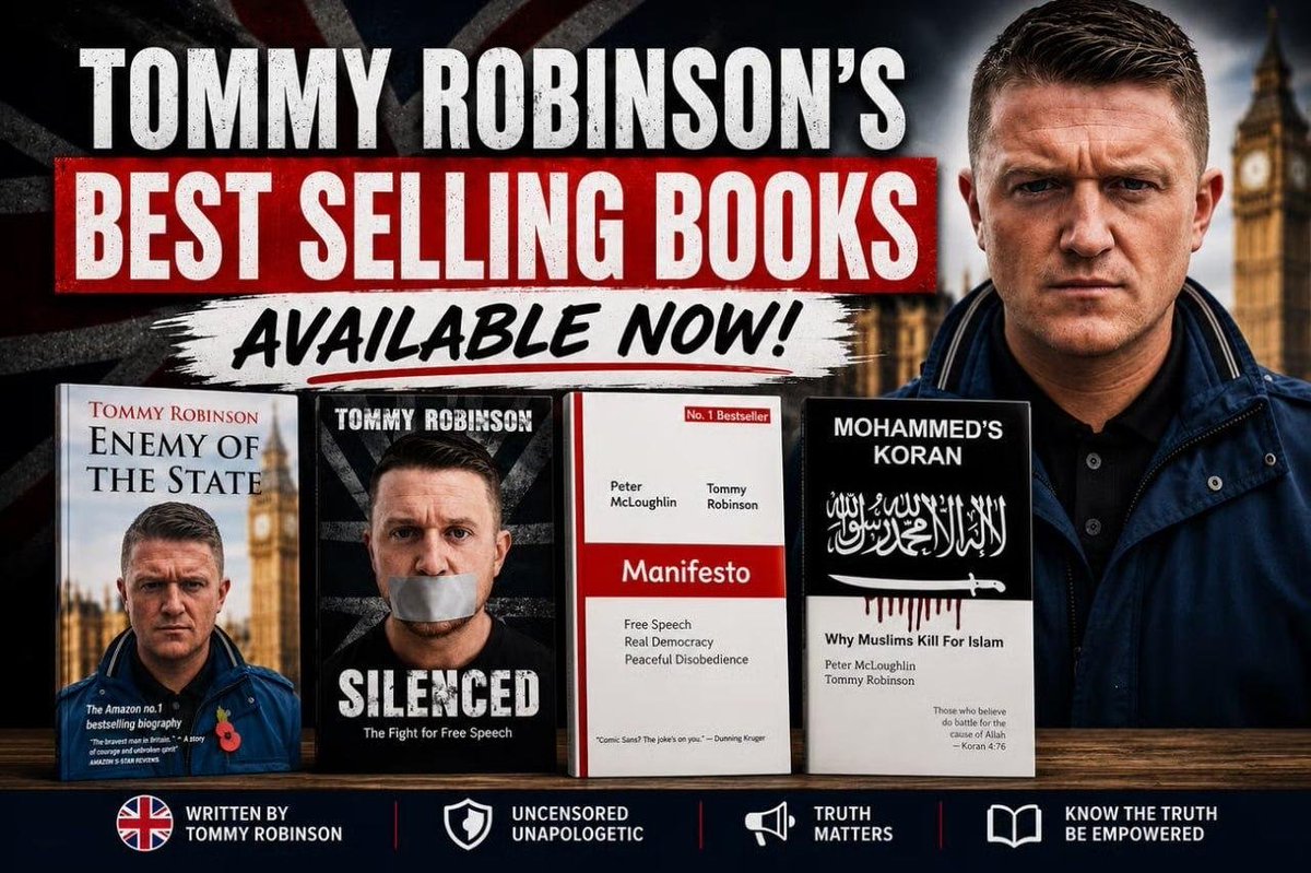 TRobinsonNewEra's tweet photo. You've heard everyone else's opinions of me and my work.

All my bestsellers, banned from amazon.

Exclusively:

ENEMY OF THE STATE:

https://t.co/RanXfnywcm

SILENCED:

https://t.co/AcUOhSSD2w

MOHAMMED'S KORAN:
 https://t.co/nwrWjBQoGU…

MANIFESTO:

https://t.co/IvYoE7RhZt https://t.co/nqV1i6HiI4
