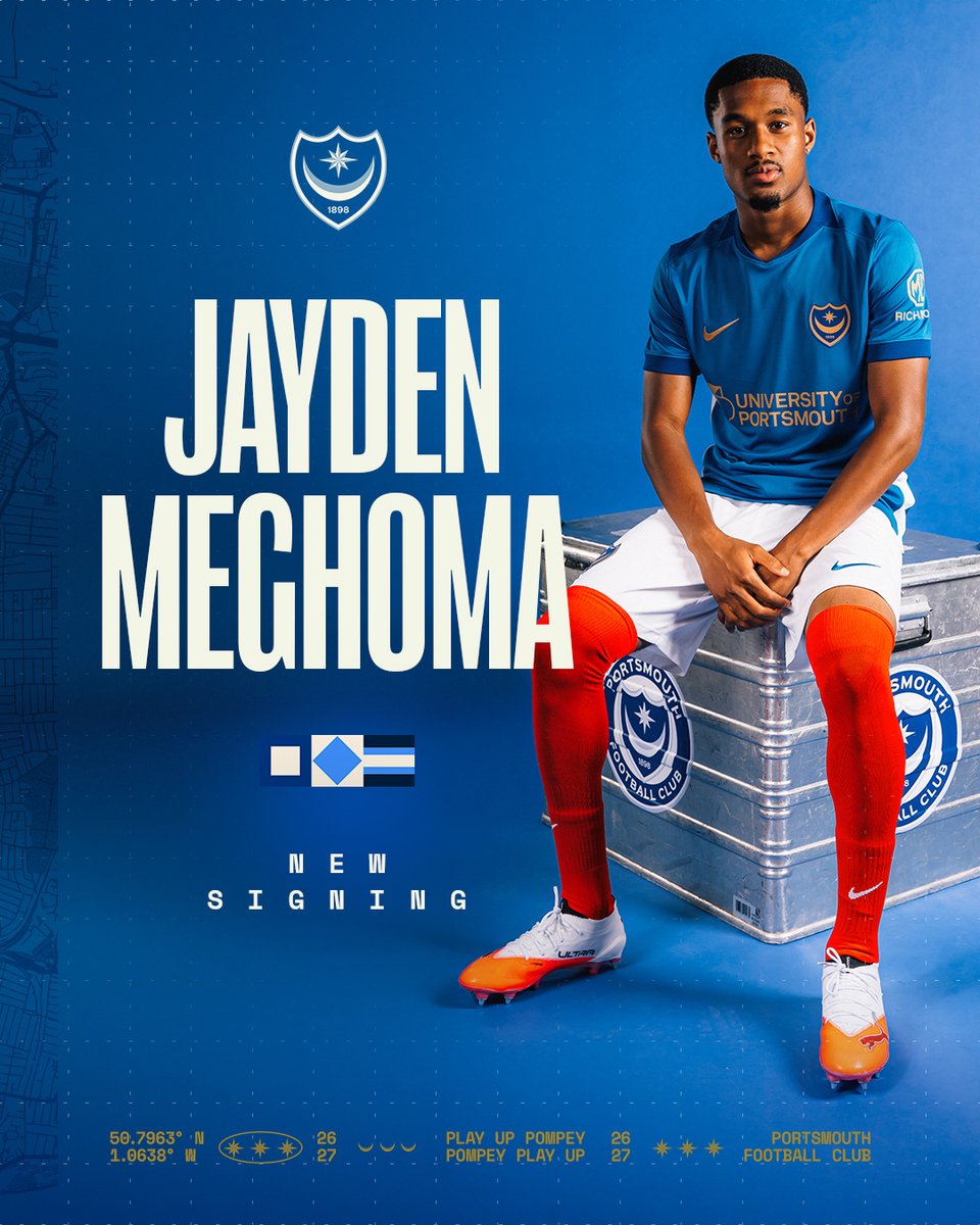 Pompey's tweet photo. #Pompey have completed the signing of Jayden Meghoma on a season-long loan from Brentford.

🔗 https://t.co/lyol0H5Cge https://t.co/DX4RbWl0ek