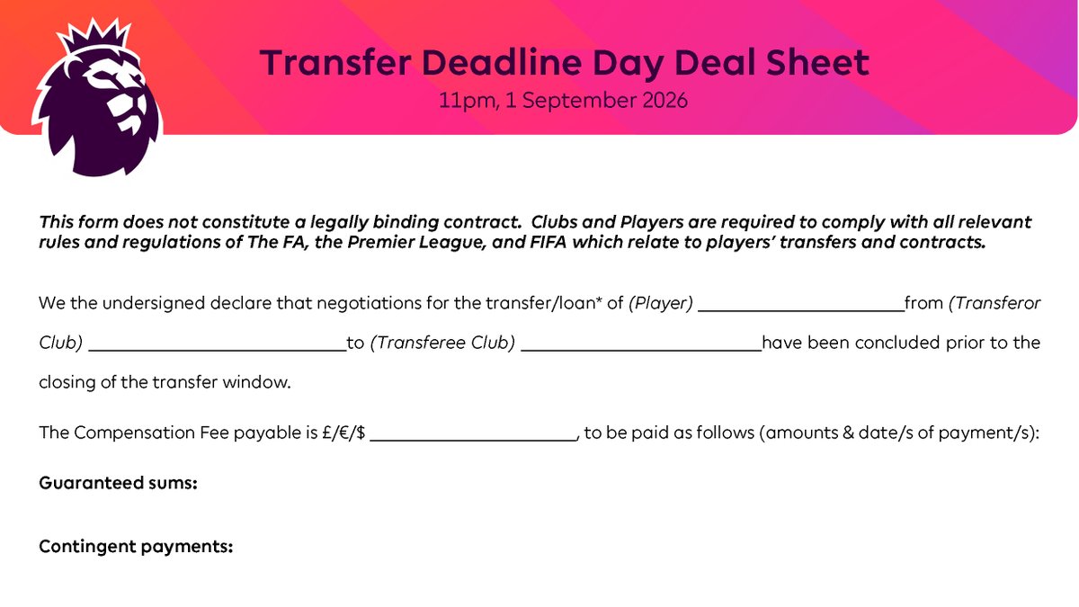 premierleague's tweet photo. The summer transfer window is officially closed ⛔️

However, clubs can still complete transfers after 23:00 BST if they have submitted a deal sheet before the deadline ✍️

Find out more: https://t.co/IVPC2wgwzu https://t.co/gq3RjCluYh