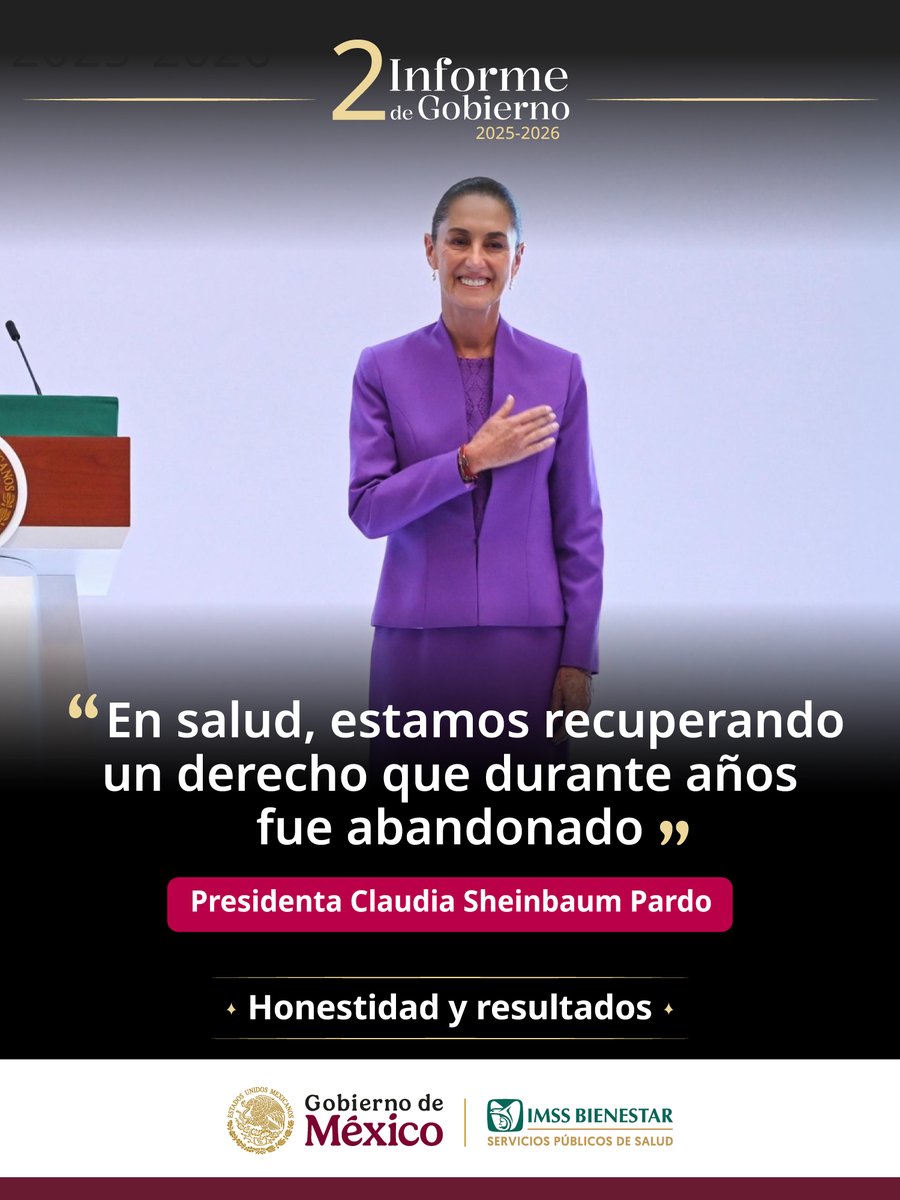 IMSS_Bienestar's tweet photo. 🩺 “Hay que recordarlo: fue tal el desdén y la negligencia que, al final del periodo neoliberal, quedaron más de 80 hospitales a medio construir o inservibles, que presumían haber inaugurado.”

Durante su #2InformeDeGobierno, la Presidenta @Claudiashein dejó claro que transformar la salud pública también significa garantizar que la infraestructura de salud funcione para la gente.

Hoy, en #IMSSBienestar, avanzamos en esa transformación: recuperamos hospitales, construimos nuevas unidades médicas, incorporamos médicos especialistas y garantizamos medicamentos para que el derecho a la salud sea una realidad para todas y todos.

De hospitales abandonados, a un Sistema de Salud que en dos años ha inaugurado 39 hospitales. 

#HonestidadyResultados #ClaudiaDaResultados